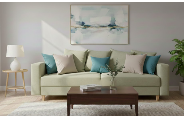 sofa kanapa KRISTI I miętowo-turkusowa rozkładana sprężyny bonell pojemnik